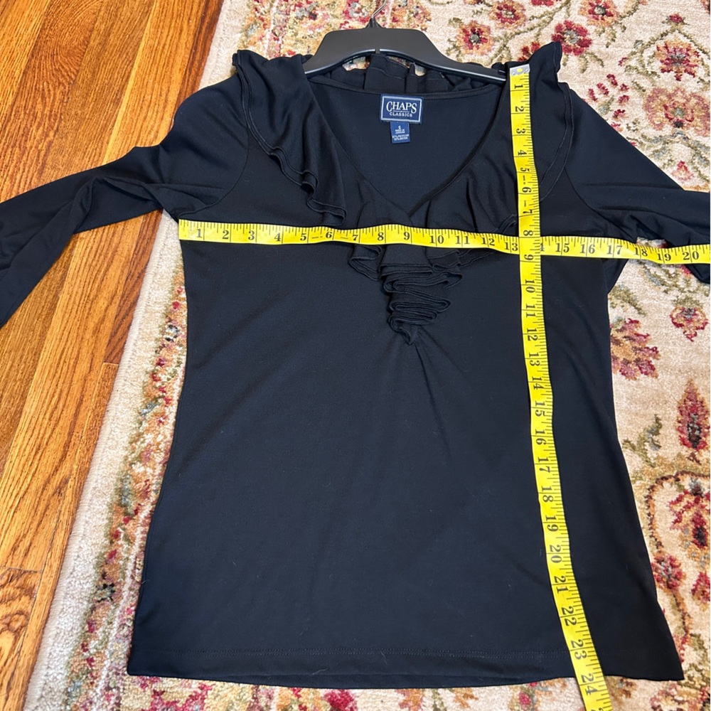 Chaps Black 3/4 Sleeve Ruffle Front Shirt - Picture 4 of 6
